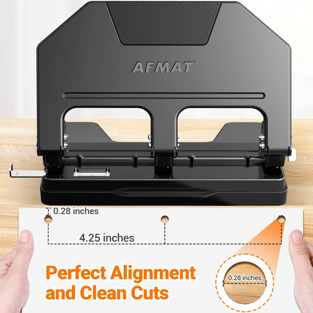 Alt view image 6 of 7 - 3 Hole Punch Heavy Duty, 9/32" Hole Diameter, 50-Sheet 3 Hole Puncher for Binder, 50% Reduced Effort, Metal Three Hole Punch w/ 10,000+ Uses, Bulit-in S.S. Paper Guide, Large Chip Tray, HPX5