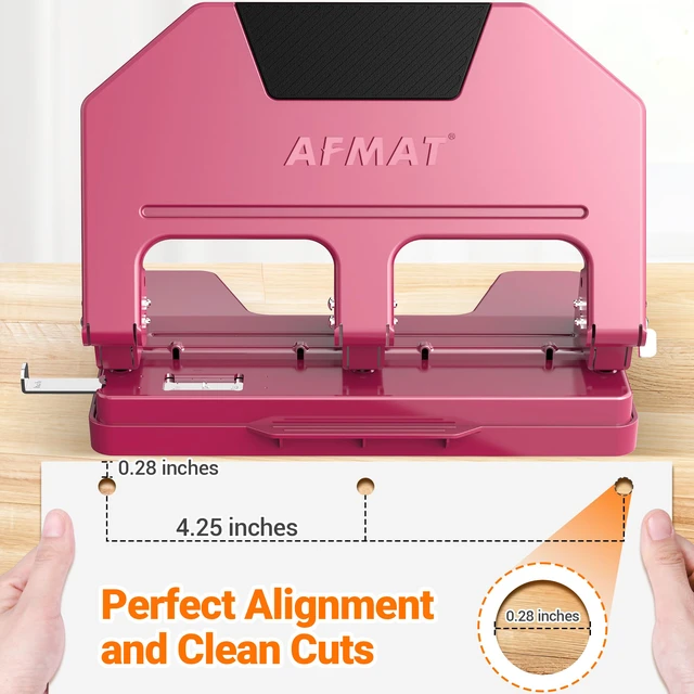 Alt view image 6 of 7 - 3 Hole Punch Heavy Duty, 9/32" Hole Diameter, 50-Sheet 3 Hole Puncher for Binder, 50% Reduced Effort, Metal Three Hole Punch w/ 10,000+ Uses, Bulit-in S.S. Paper Guide, Large Chip Tray, HPX5