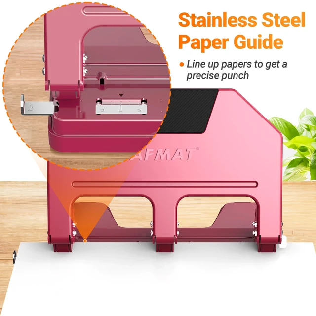 Alt view image 5 of 7 - 3 Hole Punch Heavy Duty, 9/32" Hole Diameter, 50-Sheet 3 Hole Puncher for Binder, 50% Reduced Effort, Metal Three Hole Punch w/ 10,000+ Uses, Bulit-in S.S. Paper Guide, Large Chip Tray, HPX5