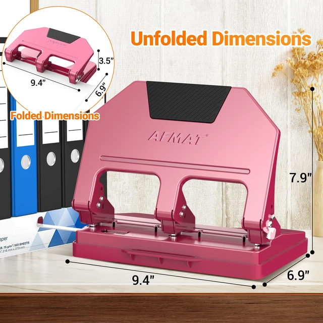 Alt view image 7 of 7 - 3 Hole Punch Heavy Duty, 9/32" Hole Diameter, 50-Sheet 3 Hole Puncher for Binder, 50% Reduced Effort, Metal Three Hole Punch w/ 10,000+ Uses, Bulit-in S.S. Paper Guide, Large Chip Tray, HPX5