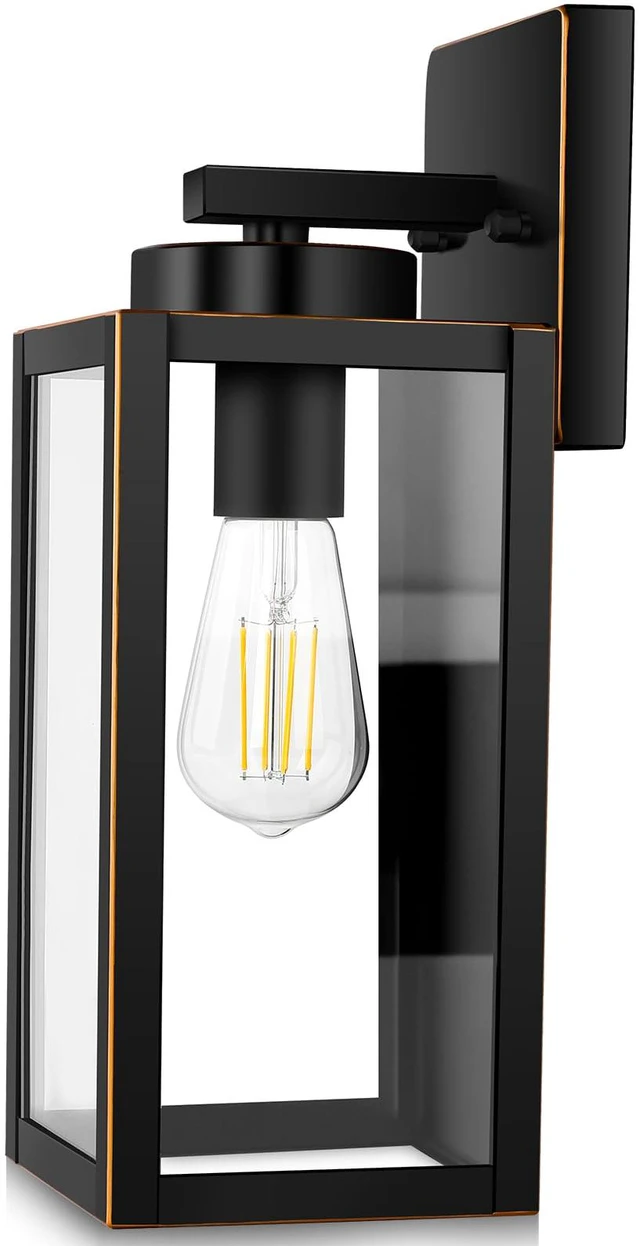 Main image of Outdoor Wall Light, Modern Porch Sconce, Black with Gold Trim Waterproof, Rust-Resistant, Durable Metal with Clear Glass, Standard E26 Socket, Easy to Install