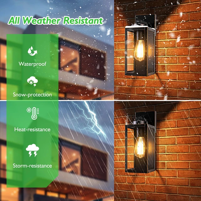 Alt view image 4 of 7 - Outdoor Wall Light, Modern Porch Sconce, Black with Gold Trim Waterproof, Rust-Resistant, Durable Metal with Clear Glass, Standard E26 Socket, Easy to Install