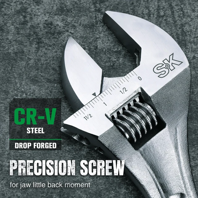 Alt view image 4 of 7 - 2-Piece Adjustable Wrench Set, 10-Inch, 12-Inch, SAE & Metric Scales X-Frame Handle, Precision Jaw, Heat Treated CR-V Steel, Chrome-Plated Rust Resistant Finish