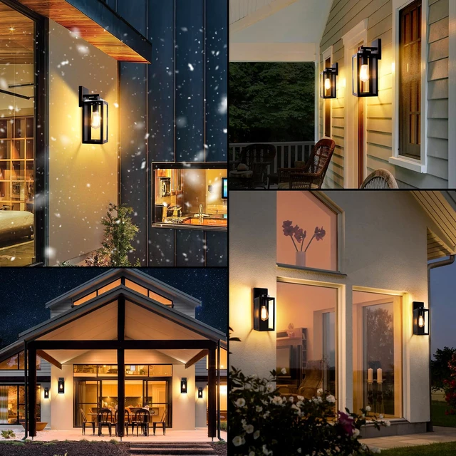 Alt view image 5 of 7 - Outdoor Wall Light, Modern Porch Sconce, Black with Gold Trim Waterproof, Rust-Resistant, Durable Metal with Clear Glass, Standard E26 Socket, Easy to Install