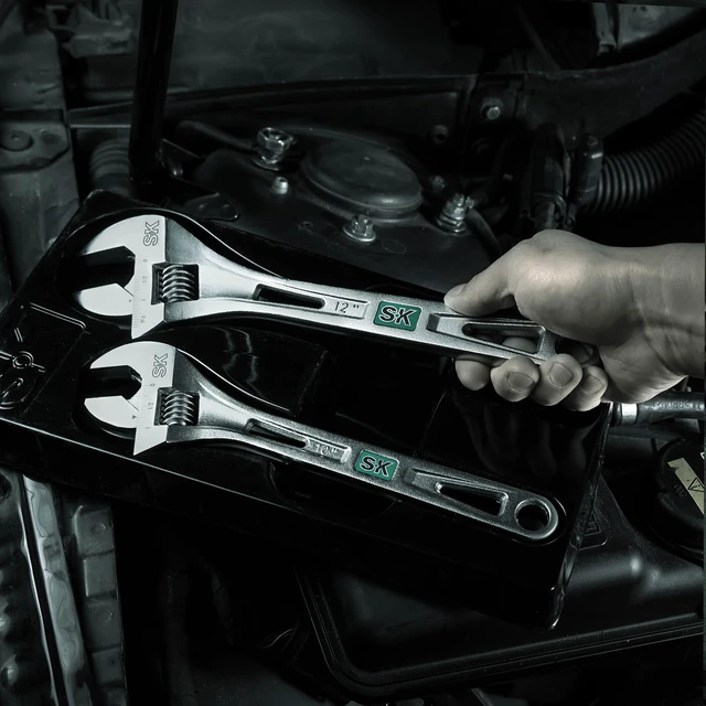 Alt view image 7 of 7 - 2-Piece Adjustable Wrench Set, 10-Inch, 12-Inch, SAE & Metric Scales X-Frame Handle, Precision Jaw, Heat Treated CR-V Steel, Chrome-Plated Rust Resistant Finish