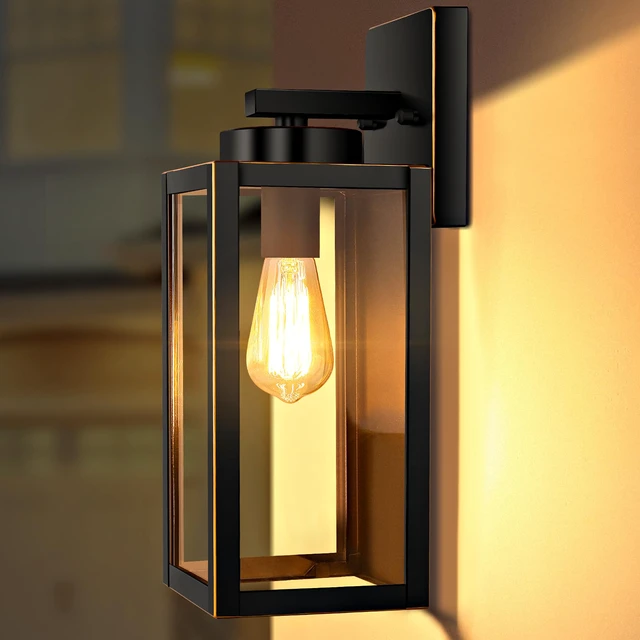 Alt view image 7 of 7 - Outdoor Wall Light, Modern Porch Sconce, Black with Gold Trim Waterproof, Rust-Resistant, Durable Metal with Clear Glass, Standard E26 Socket, Easy to Install