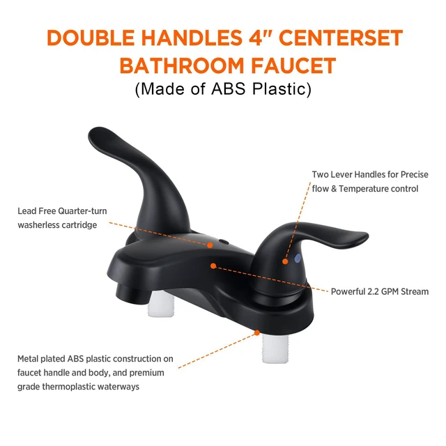 Alt view image 2 of 7 - Bathroom Sink Faucets 2/3 Hole,Matte Black Dual Handles 4 inch Plastic Plating Over Bathroom Faucet with Pop-up Drain and 2 Supply Hoses for Apartment Rvs Sink Vanity