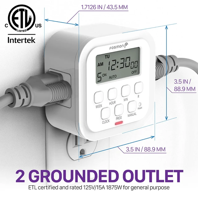 Alt view image 2 of 7 - 7 Day Digital Timers for Electrical Outlets, Indoor Plug-in Light Timers Switch Programmable, Electric Wall Plug for Lamp, Grow Reptile Lights, Aquarium, 15A/1875W, Grounded- 2 Pack