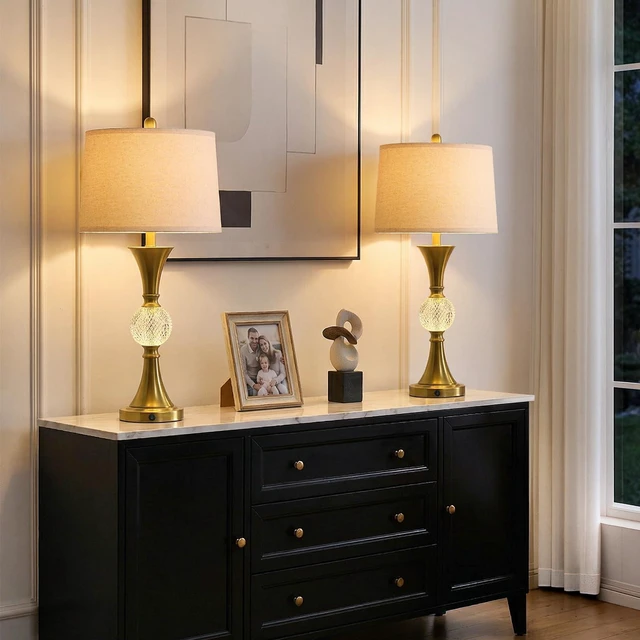 Alt view image 3 of 7 - 28.5" Gold Table Lamps Set of 2, Tall Luxury Bedside Lamps with Night Light, USB A+C Charging Ports, Elegant Metal Nightstand Lamps for Bedroom Office End Table Decoration