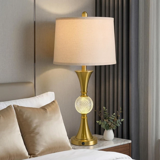 Alt view image 2 of 7 - 28.5" Gold Table Lamps Set of 2, Tall Luxury Bedside Lamps with Night Light, USB A+C Charging Ports, Elegant Metal Nightstand Lamps for Bedroom Office End Table Decoration