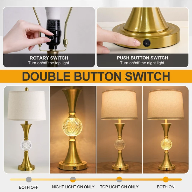 Alt view image 4 of 7 - 28.5" Gold Table Lamps Set of 2, Tall Luxury Bedside Lamps with Night Light, USB A+C Charging Ports, Elegant Metal Nightstand Lamps for Bedroom Office End Table Decoration