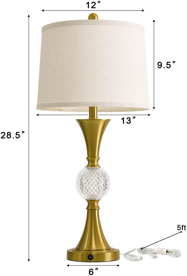 Alt view image 7 of 7 - 28.5" Gold Table Lamps Set of 2, Tall Luxury Bedside Lamps with Night Light, USB A+C Charging Ports, Elegant Metal Nightstand Lamps for Bedroom Office End Table Decoration