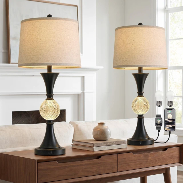 Main image of 28.5" Black Table Lamps Set of 2, Tall Luxury Bedside Lamps with Night Light, USB A+C Charging Ports, Elegant Metal Nightstand Lamps for Bedroom Office End Table Decoration
