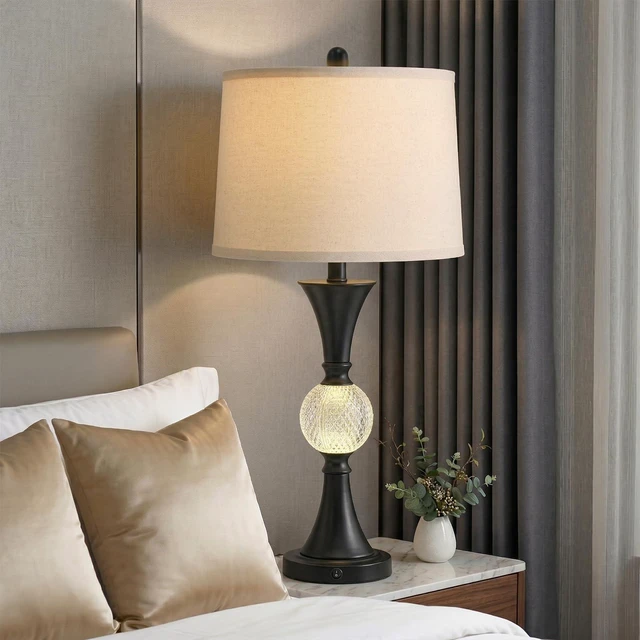 Alt view image 2 of 7 - 28.5" Black Table Lamps Set of 2, Tall Luxury Bedside Lamps with Night Light, USB A+C Charging Ports, Elegant Metal Nightstand Lamps for Bedroom Office End Table Decoration