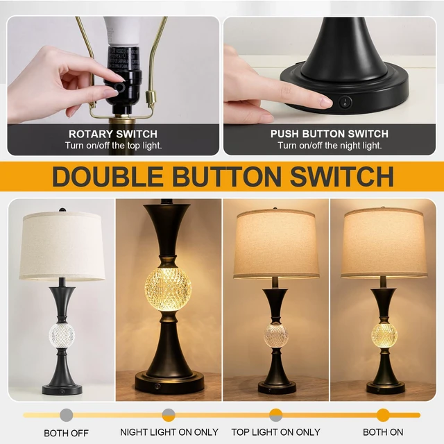 Alt view image 4 of 7 - 28.5" Black Table Lamps Set of 2, Tall Luxury Bedside Lamps with Night Light, USB A+C Charging Ports, Elegant Metal Nightstand Lamps for Bedroom Office End Table Decoration