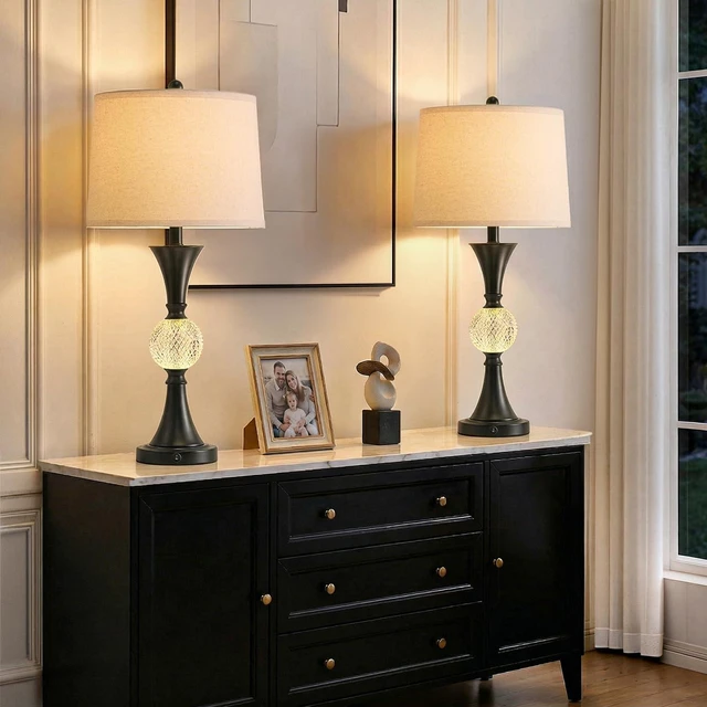 Alt view image 3 of 7 - 28.5" Black Table Lamps Set of 2, Tall Luxury Bedside Lamps with Night Light, USB A+C Charging Ports, Elegant Metal Nightstand Lamps for Bedroom Office End Table Decoration