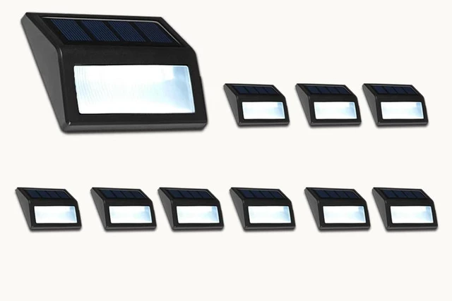 Main image of Solar Lights Outdoor, Waterproof Solar Powered Deck Step Lights for Patio Garden Backyard Garage Driveway Pathway Outside Wall Lighting (12, Cool White)