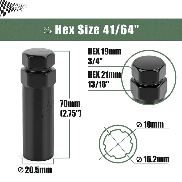 Alt view image 3 of 7 - 1/2" Drive and 3/4"&13/16" Hex Socket Set for 6 Spline Lug Nuts, 19mm and 21mm Outer Hexagon Wheel Lug Key fit M12x1.5,M12x1.25,1/2"-20 Small Nuts,Easy Installation with Hand and Impact Wrench