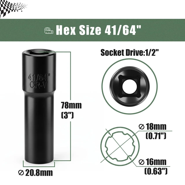 Alt view image 2 of 7 - 1/2" Drive and 3/4"&13/16" Hex Socket Set for 6 Spline Lug Nuts, 19mm and 21mm Outer Hexagon Wheel Lug Key fit M12x1.5,M12x1.25,1/2"-20 Small Nuts,Easy Installation with Hand and Impact Wrench