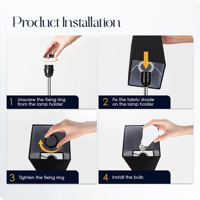Alt view image 7 of 7 - Set of 2 Bedside Table Lamp 3 Way Dimmable Nightstand Lamp with USB C & USB A Charging Port, 2 AC Outlets, 3000K LED Bulbs (Black)
