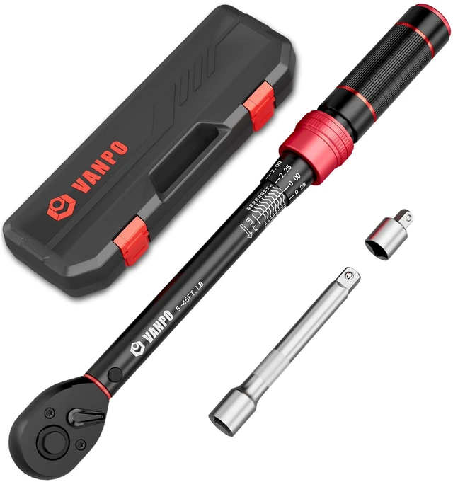 Main image of Torque Wrench 3/8-inch Drive 5-45 Ft-Lb for Spark Plugs,±3% Accuracy Click Style, 6.8-61Nm, Dual-Direction, 72 Tooth, Aluminum Adjustable Torque Wrench for Bike, Motorcycle & Engine Repair