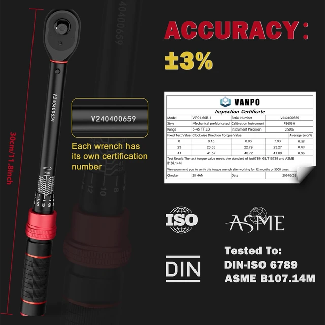Alt view image 3 of 7 - Torque Wrench 3/8-inch Drive 5-45 Ft-Lb for Spark Plugs,±3% Accuracy Click Style, 6.8-61Nm, Dual-Direction, 72 Tooth, Aluminum Adjustable Torque Wrench for Bike, Motorcycle & Engine Repair