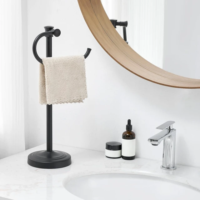 Alt view image 2 of 7 - Stand Hand Towel Holder, Countertop Towel Bar, Matte Black 17 Inch Bathroom Towel Hanger, Freestanding Vanity Counter Top Towel Holder, Towel Ring Hardware Accessories, Stainless Steel