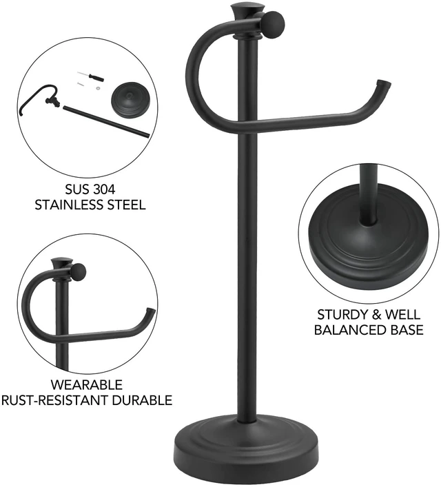 Alt view image 3 of 7 - Stand Hand Towel Holder, Countertop Towel Bar, Matte Black 17 Inch Bathroom Towel Hanger, Freestanding Vanity Counter Top Towel Holder, Towel Ring Hardware Accessories, Stainless Steel