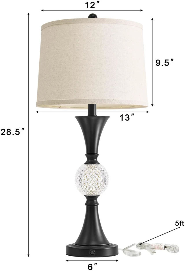 Alt view image 7 of 7 - 28.5" Black Table Lamps Set of 2, Tall Luxury Bedside Lamps with Night Light, USB A+C Charging Ports, Elegant Metal Nightstand Lamps for Bedroom Office End Table Decoration