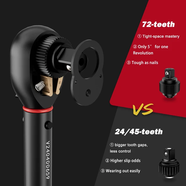 Alt view image 5 of 7 - Torque Wrench 3/8-inch Drive 5-45 Ft-Lb for Spark Plugs,±3% Accuracy Click Style, 6.8-61Nm, Dual-Direction, 72 Tooth, Aluminum Adjustable Torque Wrench for Bike, Motorcycle & Engine Repair