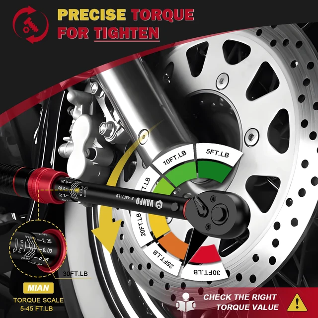 Alt view image 6 of 7 - Torque Wrench 3/8-inch Drive 5-45 Ft-Lb for Spark Plugs,±3% Accuracy Click Style, 6.8-61Nm, Dual-Direction, 72 Tooth, Aluminum Adjustable Torque Wrench for Bike, Motorcycle & Engine Repair