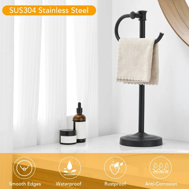 Alt view image 5 of 7 - Stand Hand Towel Holder, Countertop Towel Bar, Matte Black 17 Inch Bathroom Towel Hanger, Freestanding Vanity Counter Top Towel Holder, Towel Ring Hardware Accessories, Stainless Steel