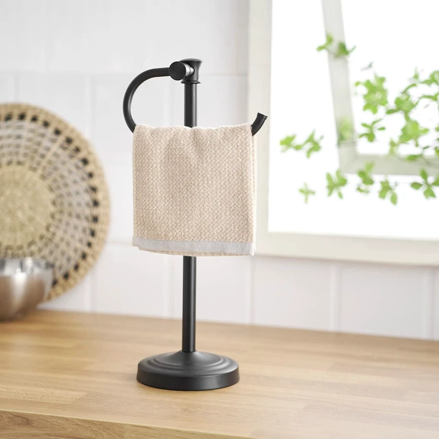 Alt view image 6 of 7 - Stand Hand Towel Holder, Countertop Towel Bar, Matte Black 17 Inch Bathroom Towel Hanger, Freestanding Vanity Counter Top Towel Holder, Towel Ring Hardware Accessories, Stainless Steel