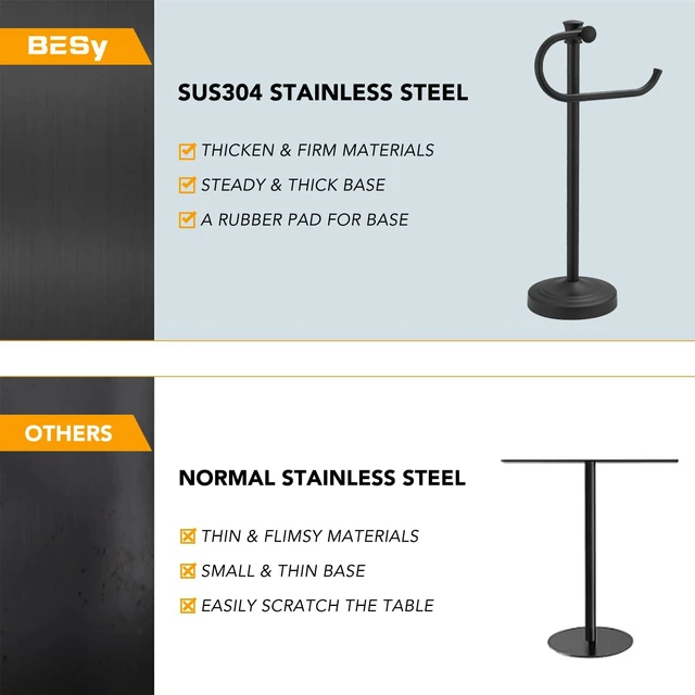 Alt view image 7 of 7 - Stand Hand Towel Holder, Countertop Towel Bar, Matte Black 17 Inch Bathroom Towel Hanger, Freestanding Vanity Counter Top Towel Holder, Towel Ring Hardware Accessories, Stainless Steel