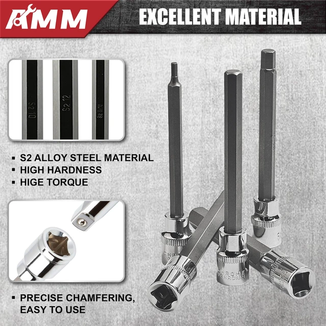 Alt view image 4 of 7 - 3/8 Inch Drive Extra Long allen hex bit socket set,19-Piece Standard SAE & Metric Allen socket set, S2 Alloy steel, Automobile repair tools