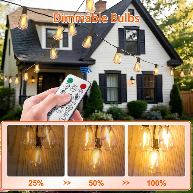 Alt view image 5 of 7 - 55FT Solar String Lights, Outdoor with Remote 24+2 ST38 LED Waterproof Remote Control Solar Lights Porch Garden Market Bistro Patio Backyard Fence