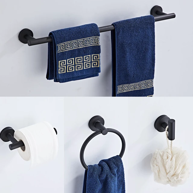 Alt view image 3 of 7 - Matte Black Bathroom Hardware Set 5 Piece with Towel Racks for Bathroom, SUS304 Stainless Steel Bath Towel Bar Set, 24 Inch Wall Mounted Accessories Kit