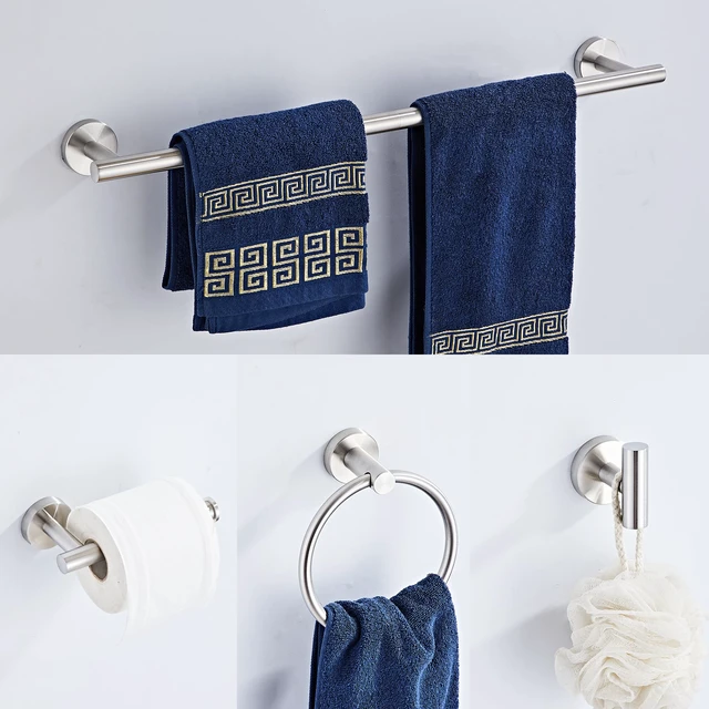 Alt view image 3 of 7 - Brushed Nickel Bathroom Hardware Set 5 Piece with Towel Racks for Bathroom, SUS304 Stainless Steel Bath Towel Bar Set, 24 Inch Wall Mounted Accessories Kit
