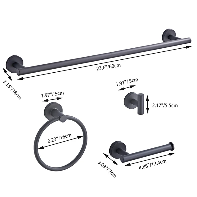 Alt view image 7 of 7 - Matte Black Bathroom Hardware Set 5 Piece with Towel Racks for Bathroom, SUS304 Stainless Steel Bath Towel Bar Set, 24 Inch Wall Mounted Accessories Kit