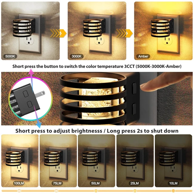 Alt view image 3 of 6 - LED Night Light, Auto Bubble Night Lights Plug into Wall Dimmable Nightlight with Dusk to Dawn Sensor, Amber/3000K/5000K & 5 Brightness Levels, for Bedroom Bathroom Hallway