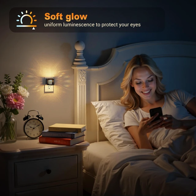 Alt view image 6 of 6 - LED Night Light, Auto Bubble Night Lights Plug into Wall Dimmable Nightlight with Dusk to Dawn Sensor, Amber/3000K/5000K & 5 Brightness Levels, for Bedroom Bathroom Hallway
