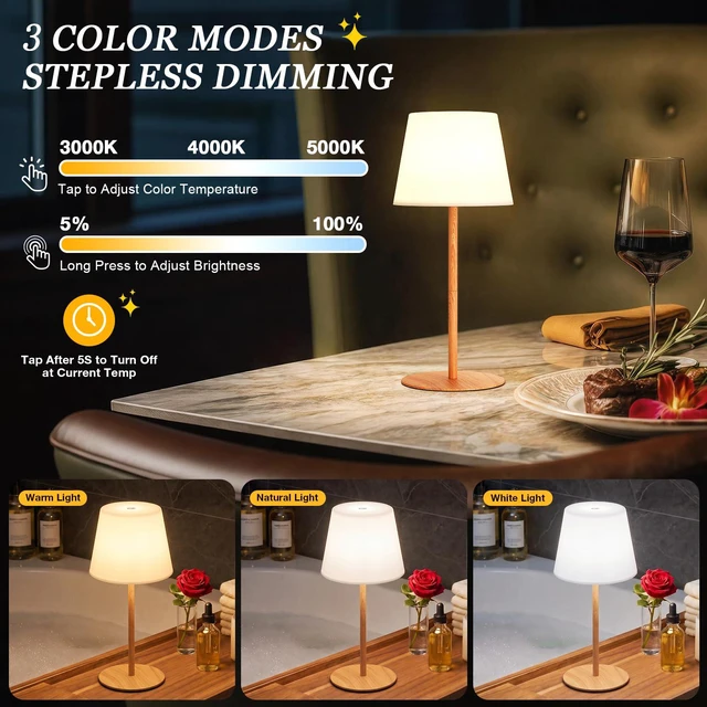 Alt view image 2 of 7 - Shower Lamp Rechargeable Waterproof Lamp, Cordless Table Lamp for Bathroom IP54 Spa-Like Shower Light, 4000mAh Battery Powered, 3 Color Modes, Stepless Dimming and Memory, for Bathtub Outdoor (2Pack)