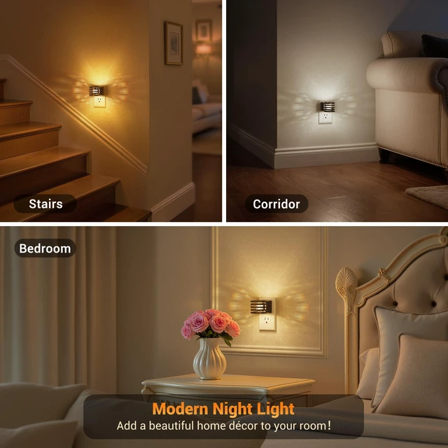 Alt view image 5 of 6 - LED Night Light, Auto Bubble Night Lights Plug into Wall Dimmable Nightlight with Dusk to Dawn Sensor, Amber/3000K/5000K & 5 Brightness Levels, for Bedroom Bathroom Hallway