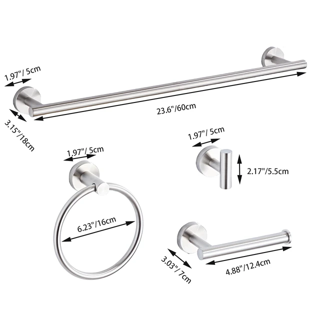 Alt view image 7 of 7 - Brushed Nickel Bathroom Hardware Set 5 Piece with Towel Racks for Bathroom, SUS304 Stainless Steel Bath Towel Bar Set, 24 Inch Wall Mounted Accessories Kit