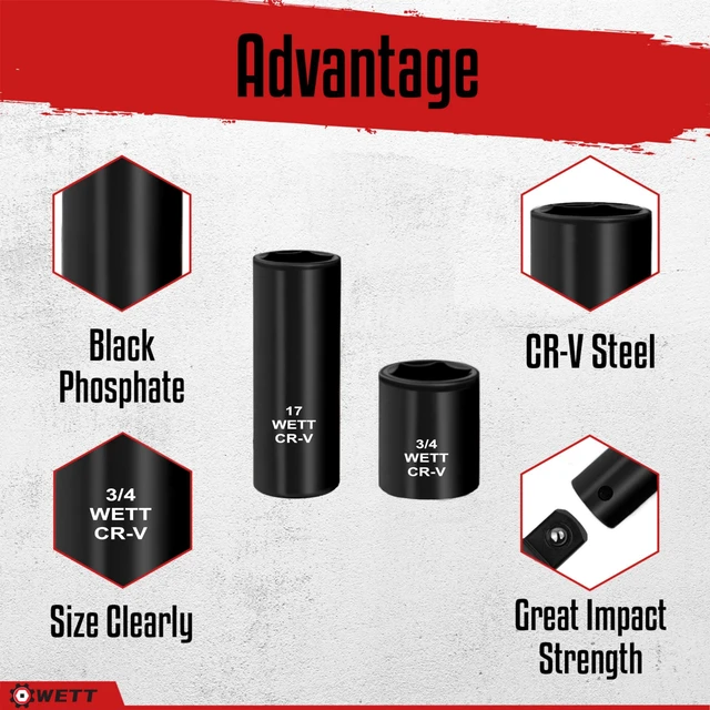 Alt view image 3 of 7 - 50Pcs 3/8" Drive Impact Socket Set, SAE/Metric, Deep/Shallow Sockets, with Adjustable Ratchet Handle, Extension Bar, Universal Joint, Adapter & Reducer, Cr-V Steel,(5/16"-3/4", 8-22mm)