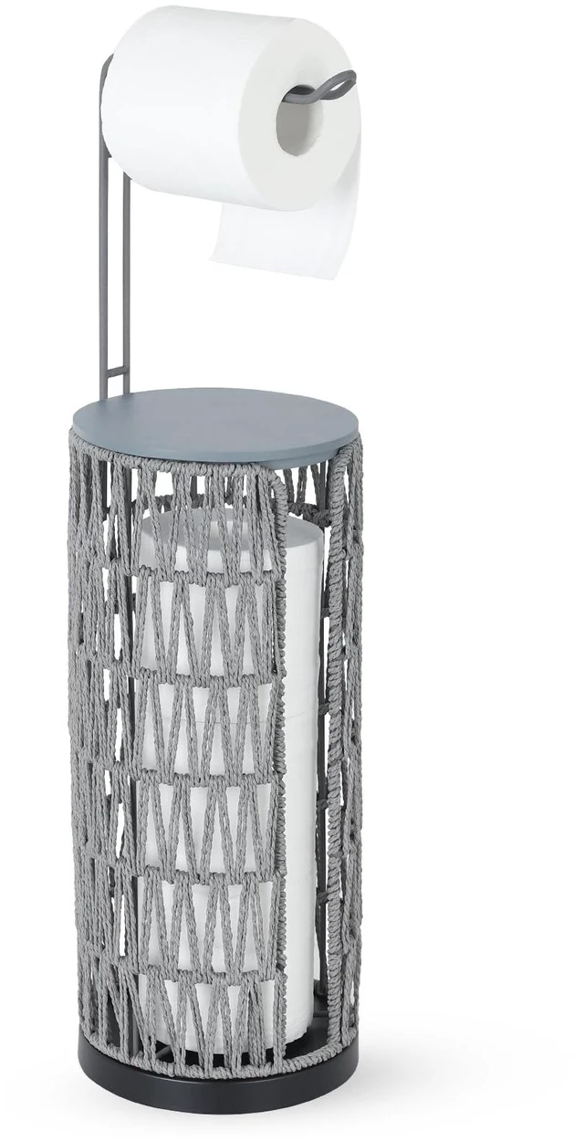 Main image of Boho Toilet Paper Holder with Storage3 Rolls of Freestanding Toilet Paper Roll Holder Stand,Wicker Tissue Holder for Bathroom,Rattan Sturdy Bathroom Decor Farmhouse Toilet Paper Storage-Grey