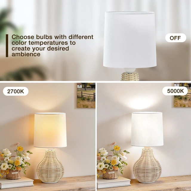 Alt view image 4 of 7 - Rattan Table Lamp Boho Lamps Set of 2-12.5" Mini Farmhouse Wicker Light Rustic End Table Decorative Small Lamps for Small Spaces Bedroom Nightstand Living Room Reading Desk Side Table Lamp