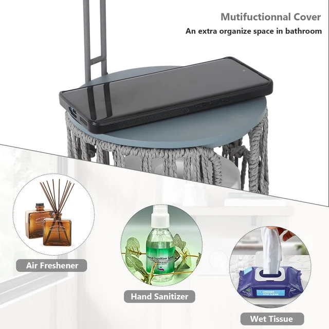 Alt view image 3 of 7 - Boho Toilet Paper Holder with Storage3 Rolls of Freestanding Toilet Paper Roll Holder Stand,Wicker Tissue Holder for Bathroom,Rattan Sturdy Bathroom Decor Farmhouse Toilet Paper Storage-Grey