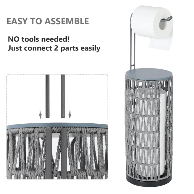 Alt view image 4 of 7 - Boho Toilet Paper Holder with Storage3 Rolls of Freestanding Toilet Paper Roll Holder Stand,Wicker Tissue Holder for Bathroom,Rattan Sturdy Bathroom Decor Farmhouse Toilet Paper Storage-Grey