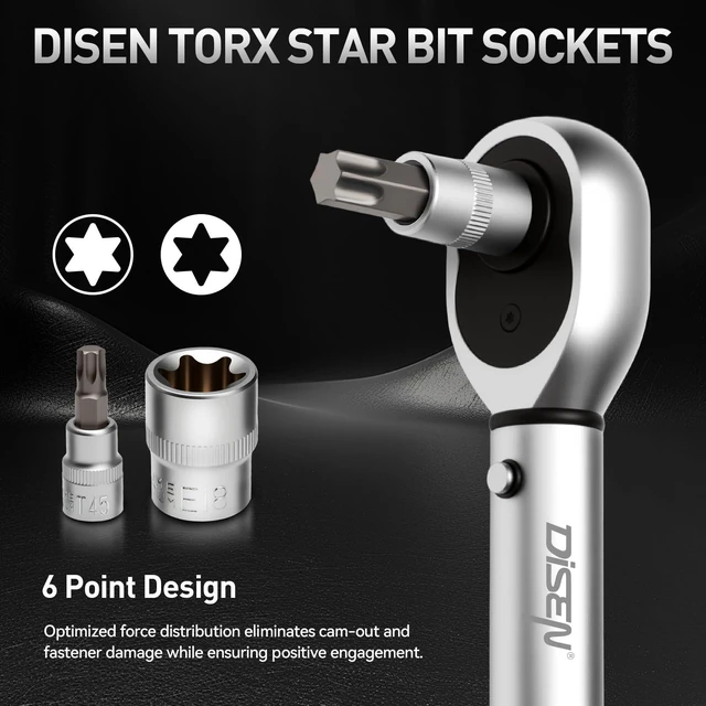 Alt view image 5 of 7 - 34-Piece 3/8'' Drive Torx Star Bit sockets CR-V E-Socket Set, E4-20, T10-60, Tamper Proof Set TT10-TT55, 5/16"F to 3/8"M adapter with Storage Case